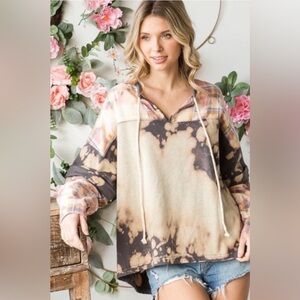 #962 Oli & Hali Bleached Hoodie With Pinks, Browns & Yellows